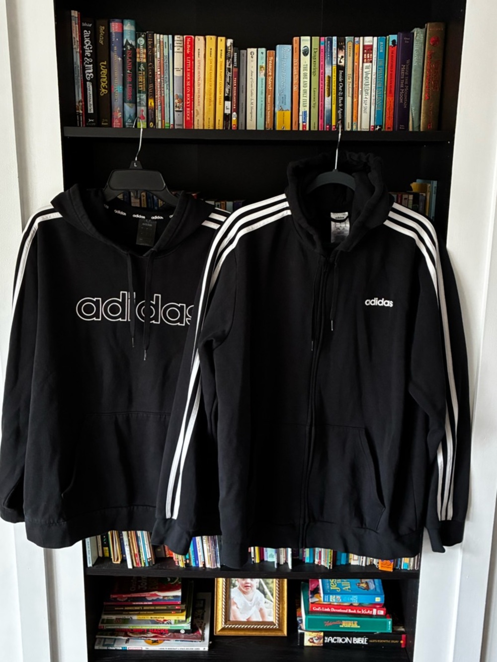 adidas Black Hoodies with White Three-Stripe Detail zip / pullover
